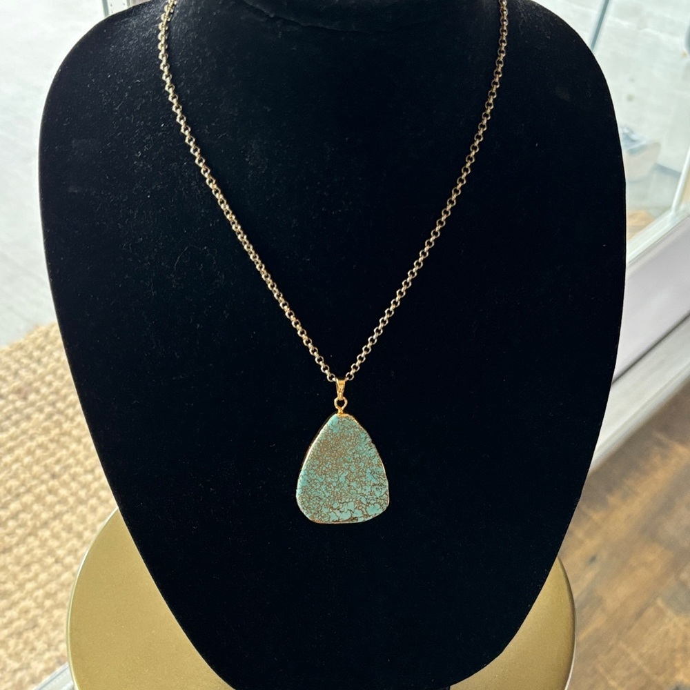 Gold Chain Necklace with Turquoise Teardrop Pendant